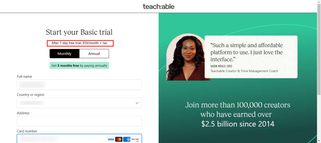 Teachable free trial