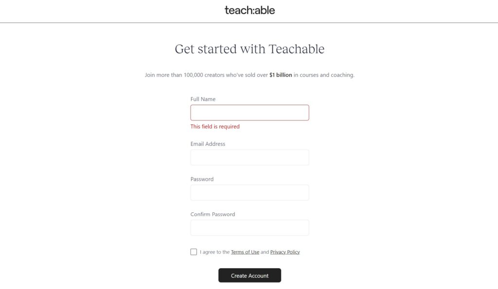 Teachable signup