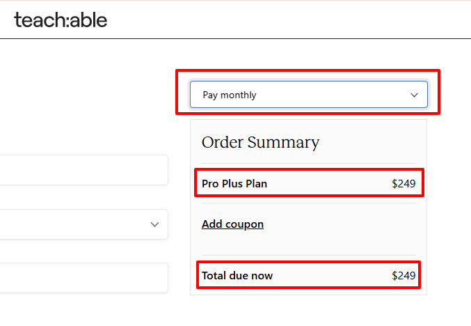 Teachable monthly plan